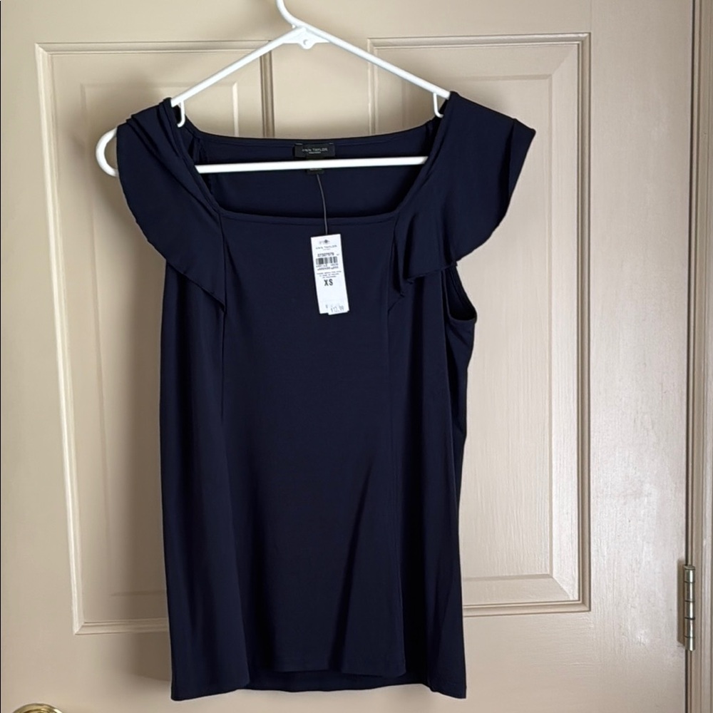 Ann Taylor Factory Blue Fitted Flutter Sleeve Top